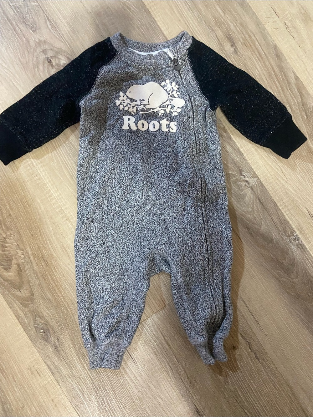 Roots Gray and Black Baby Footie One-Piece